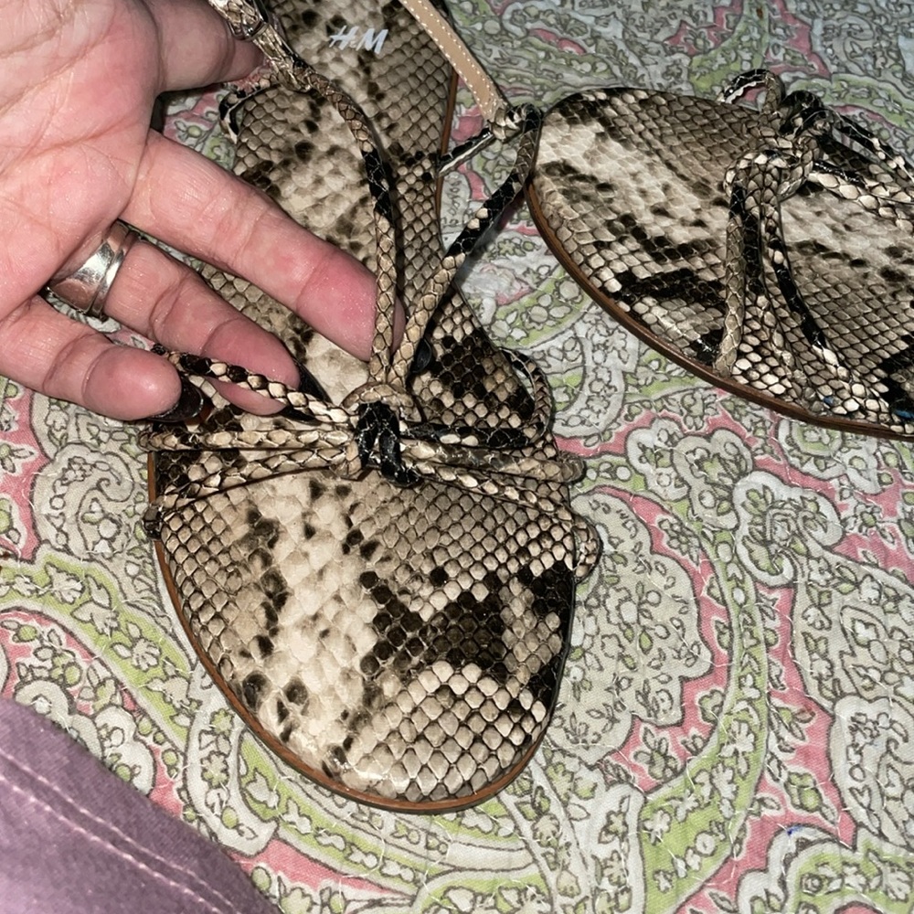 H&M side buckle flat sandals in python style print size 38 or 7 USA size. - Picture 5 of 6